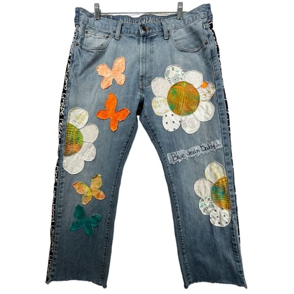 The Scrappy Camper Womens Jeans Sz XL FairyGrunge Boho Festival Upcycled Floral - Picture 1 of 16